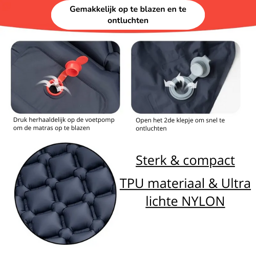 PACOONE opblaasbare Outdoor en Camping matras met ingebouwde voetpomp