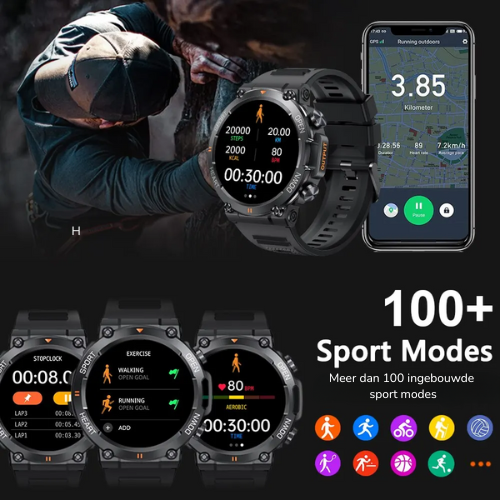 K56 Outdoor & Fitness Smartwatch met calorie meter en stappenteller